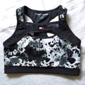 Tommy Hilfiger Tie-Dye Sports Bra, Medium, dark gray and white